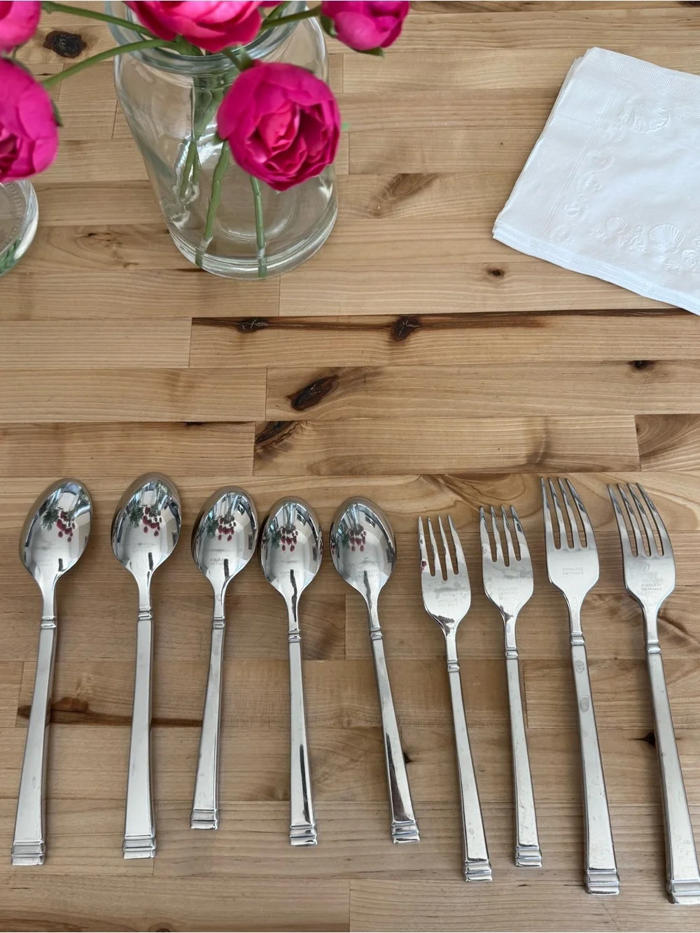 Pottery Barn Stainless Steel —Dessert Spoon and Fork - Silver